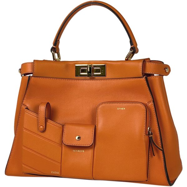 1000064096796 11 Fendi Peekaboo Regular Leather Shoulder Bag Orange