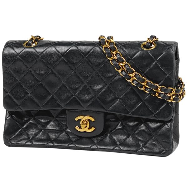 1000064102930 11 Chanel Matelasse W Flap Chain Shoulder Bag Coco Mark Leather Black