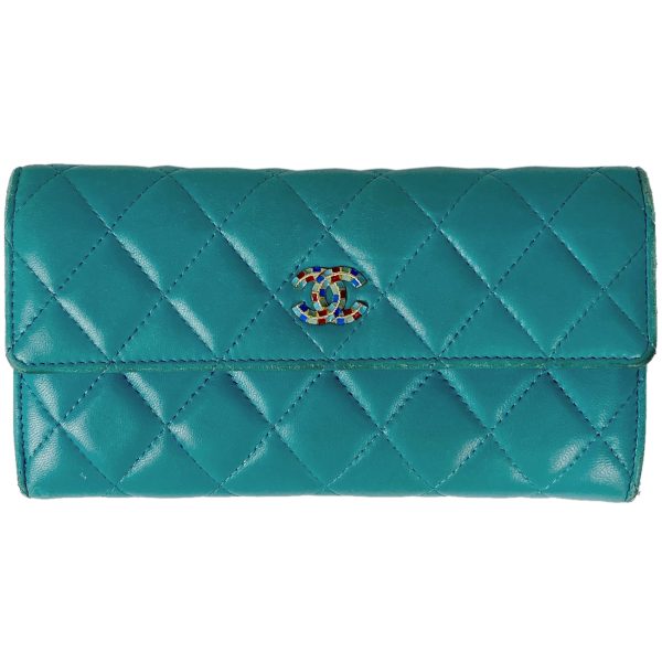 1000064131923 11 Chanel Cocomark Bifold Long Wallet CC Matelasse Leather Turquoise