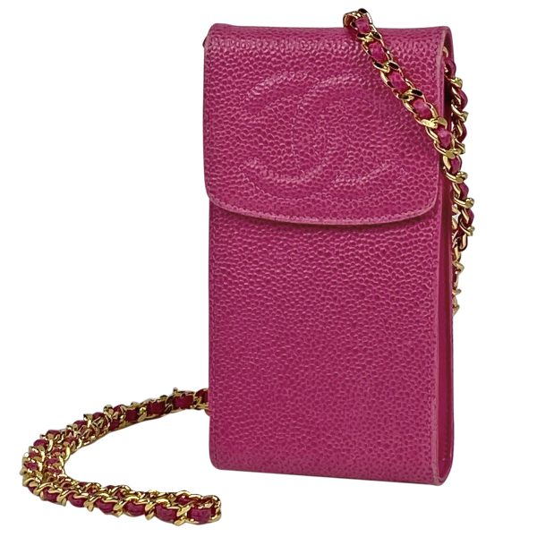 1000064184974 11 Chanel Cocomark Chain Pochette Smartphone Case Shoulder Bag Caviar Skin Pink