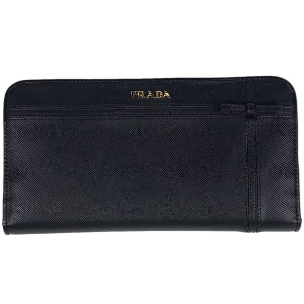 1000064420034 11 Prada Logo Bi Fold Long Wallet Saffiano Leather Black