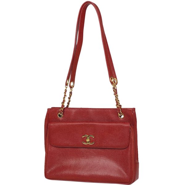 1000064462027 11 Chanel Coco Mark Chain Tote Bag Shoulder Bag Caviar Skin Red