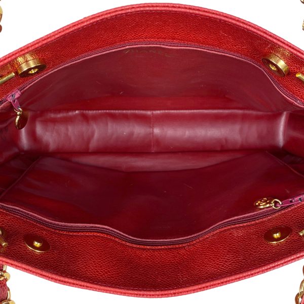 1000064462027 24 Chanel Coco Mark Chain Tote Bag Shoulder Bag Caviar Skin Red