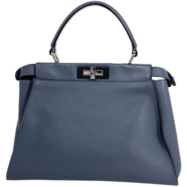 1000064462058 13 Fendi Peekaboo 2WAY Shoulder Bag Turnlock Leather Handbag Blue