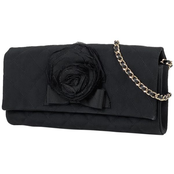 1000064548042 11 Chanel Camellia Chain Shoulder Bag Ribbon Matelasse Coco Mark Canvas Black