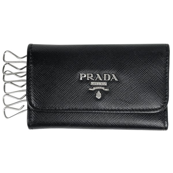 1000064817179 11 Prada Logo Saffiano Leather Key Case Black