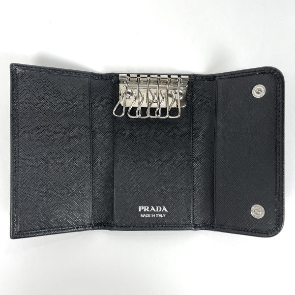 1000064817179 16 Prada Logo Saffiano Leather Key Case Black