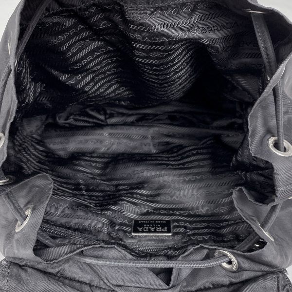 1000064817438 17 Prada Logo Plate Nylon Rucksack Backpack Black