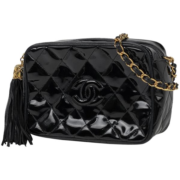 1000064870341 11 Chanel Cocomark Fringe Chain Shoulder Bag Tassel Matelasse Enamel Patent Leather Black