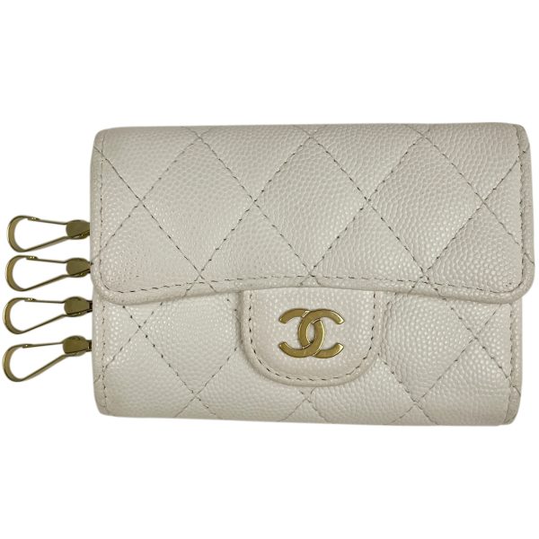 1000065211587 11 Chanel Cocomark Key Case Key Ring Matelasse Caviar Skin White