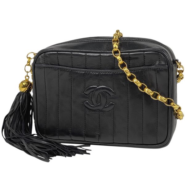 1000065293699 11 Chanel Mademoiselle Fringe Chain Shoulder Bag Coco Mark Tassel Shoulder Bag Leather Black