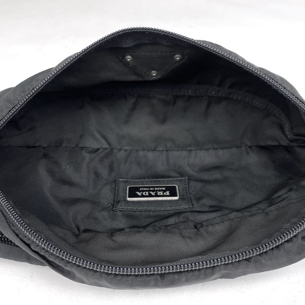 1000065298106 16 Prada Logo Plate Nylon Waist Bag Black