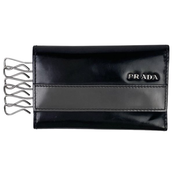 1000065422464 11 Prada Logo 6 Row Key Case Leather Black