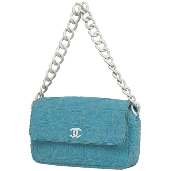 1000065462521 11 Chanel Cocomark Plastic Chain Shoulder Bag Pile Fabric Light Blue