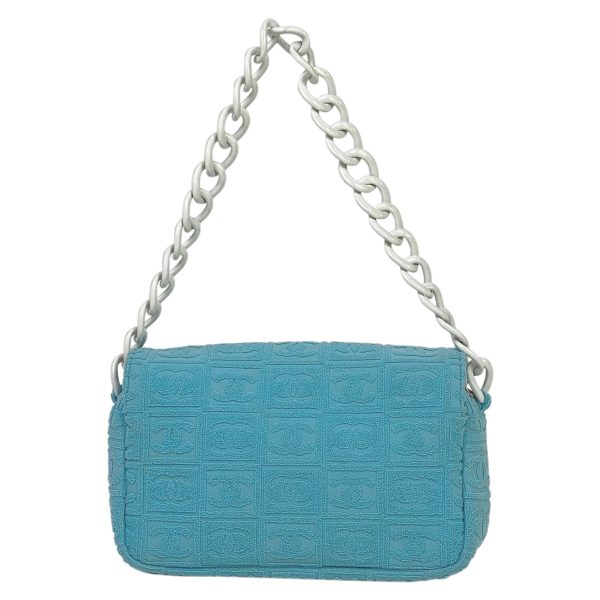 1000065462521 13 Chanel Cocomark Plastic Chain Shoulder Bag Pile Fabric Light Blue