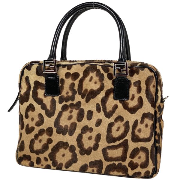 1000065465782 11 Fendi Logo 2WAY Shoulder Bag Leopard Print Brown