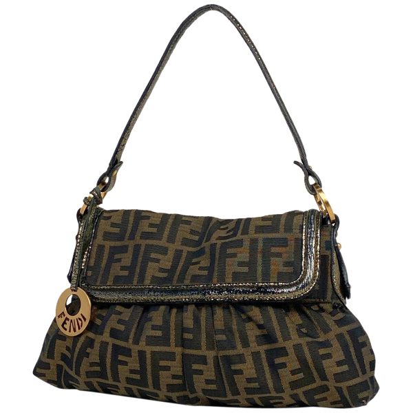 1000065510482 11 Fendi Zucca Pattern Canvas Shoulder Bag Brown Gold