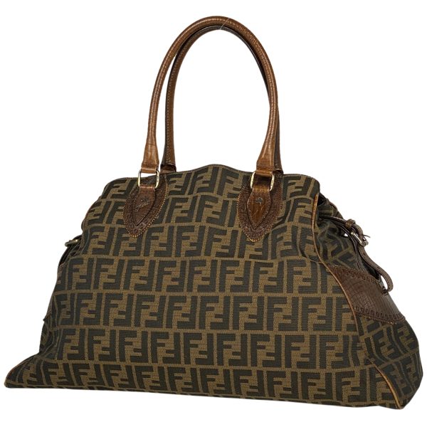 1000065510499 11 Fendi Zucca Pattern Dujour Boston Canvas Tote Bag Brown