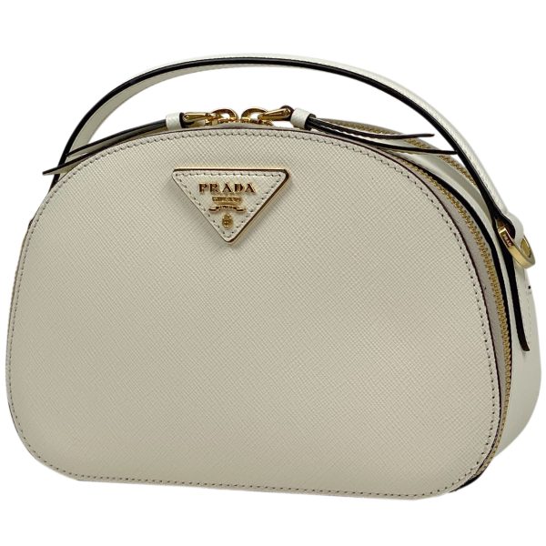 1000065539476 11 Prada Logo Plate Saffiano Leather Odette 2WAY Shoulder Handbag White