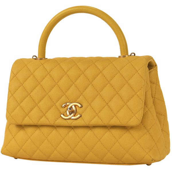 1000065548492 01 Chanel Coco Mark Handbag 2WAY Shoulder Bag Matelasse Coco Handle Caviar Skin Yellow