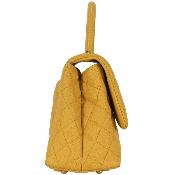 1000065548492 02 Chanel Coco Mark Handbag 2WAY Shoulder Bag Matelasse Coco Handle Caviar Skin Yellow