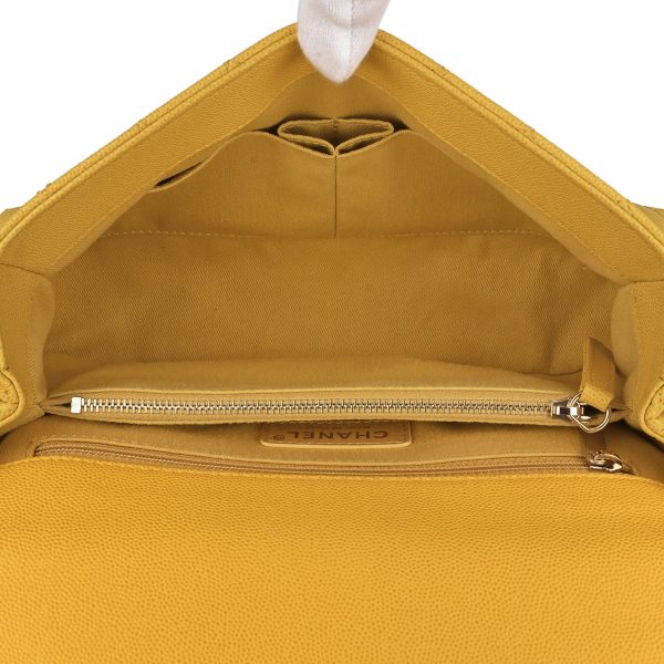 1000065548492 12 Chanel Coco Mark Handbag 2WAY Shoulder Bag Matelasse Coco Handle Caviar Skin Yellow