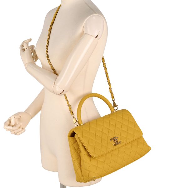 1000065548492 16 Chanel Coco Mark Handbag 2WAY Shoulder Bag Matelasse Coco Handle Caviar Skin Yellow