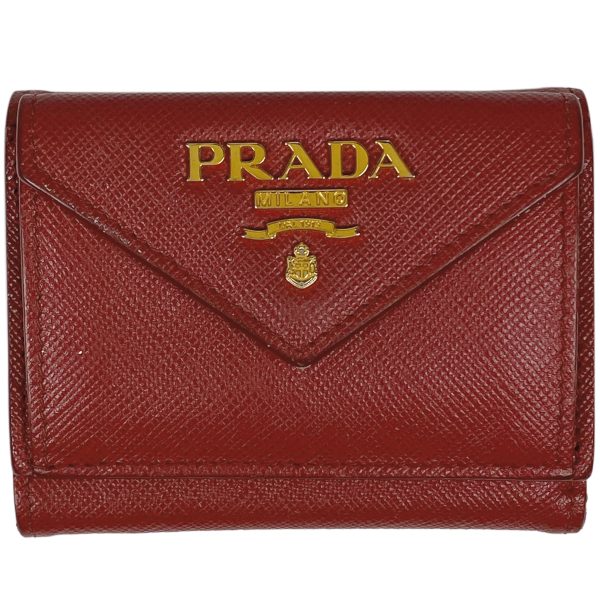 1000065570349 11 Prada Logo Trifold Wallet Saffiano Leather Red