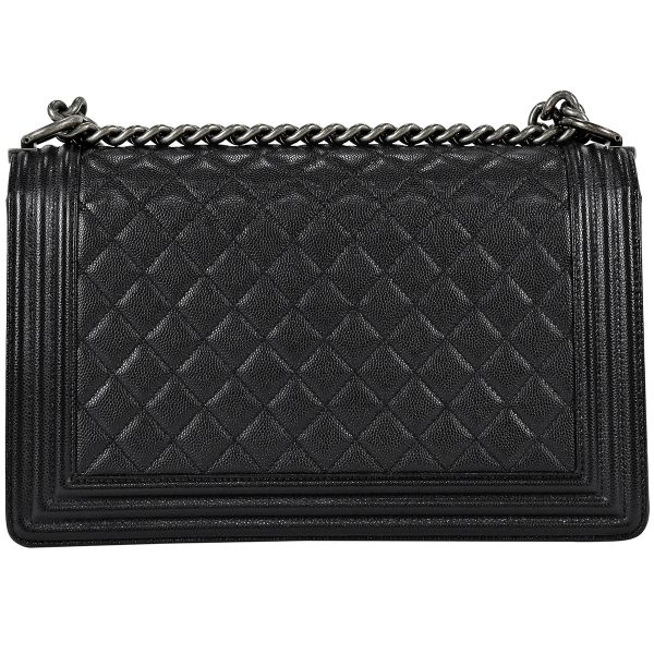 1000065582434 03 Chanel Boy Chanel Large Chain Shoulder Bag Coco Mark Leather Black