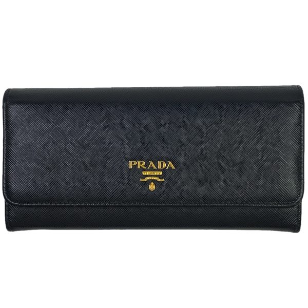 1000065623465 11 Prada Logo Bi Fold Long Wallet Leather Black