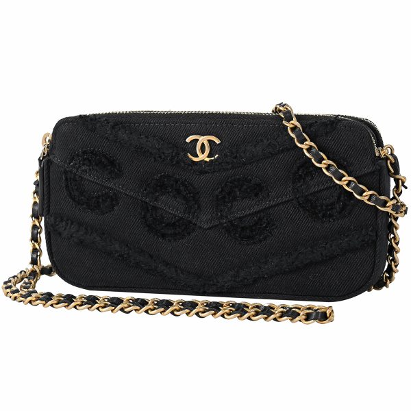 1000065770923 01 Chanel Cocomark Chain Wallet Long Wallet Clutch Pochette 2WAY Shoulder Bag Canvas Black