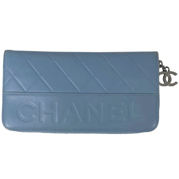 1000065813248 11 Chanel Coco Mark Round Zipper Long Wallet Logo Matelasse Bifold Leather Light Blue