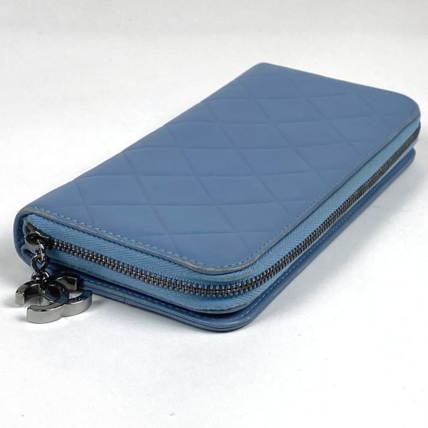 1000065813248 12 Chanel Coco Mark Round Zipper Long Wallet Logo Matelasse Bifold Leather Light Blue