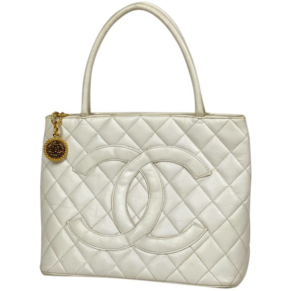 1000066187218 11 Chanel Reprint Tote Handbag Coco Mark Caviar Skin White A01804