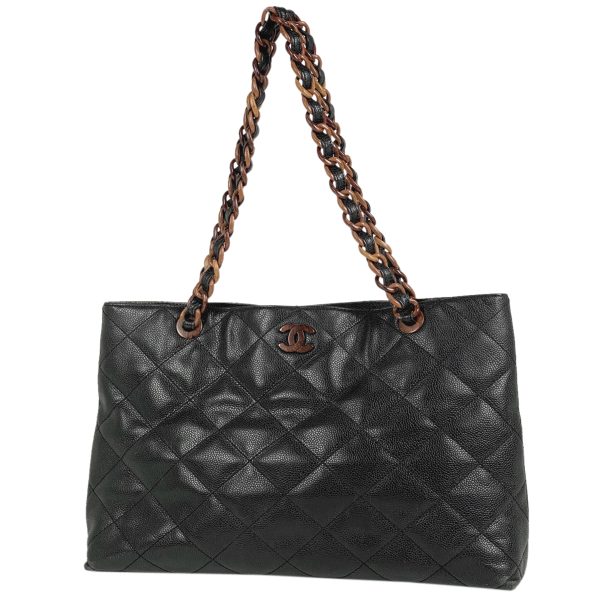 1000066192786 11 Chanel Cocomark Plastic Chain Tote Bag Matelasse Wood Style Caviar Skin Black