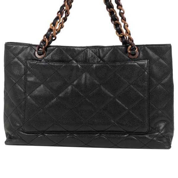 1000066192786 13 Chanel Cocomark Plastic Chain Tote Bag Matelasse Wood Style Caviar Skin Black