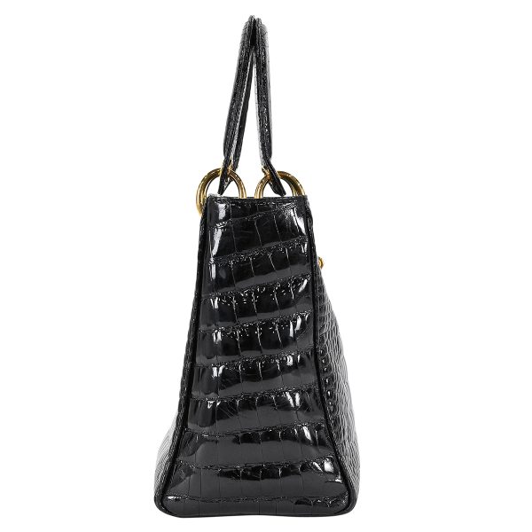 1000066238408 02 Christian Dior Lady Dior Crocodile Handbag Black