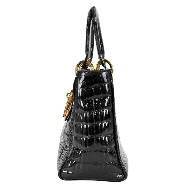 1000066238408 04 Christian Dior Lady Dior Crocodile Handbag Black