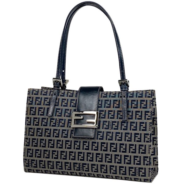 1000066411092 11 Fendi Zucchino Pattern Shoulder Bag Tote Canvas Navy