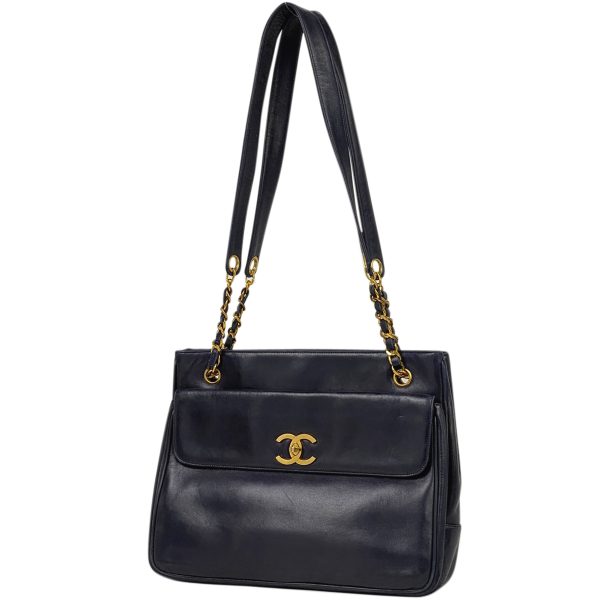 1000066479269 11 Chanel Coco Mark Chain Tote Bag Shoulder Bag Leather Navy