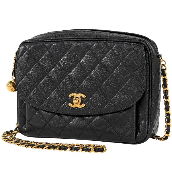 1000066713134 01 Chanel Cocomark Chain Shoulder Bag Matelasse Caviar Skin Black