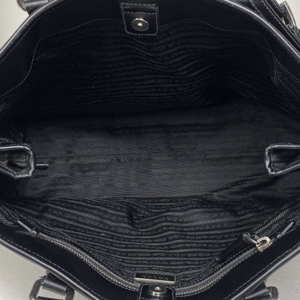 1000066825363 18 Prada Logo Plate Tesuto Nylon Tote Shoulder Bag Black