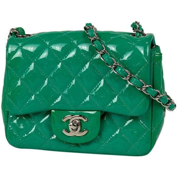 1000066846047 11 Chanel Mini Matelasse Single Flap Chain Shoulder Bag Coco Mark Enamel Patent Leather Green