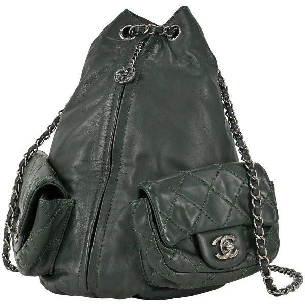 1000066846115 01 Chanel Coco Mark Chain Rucksack Backpack Daypack Rucksack Leather Green