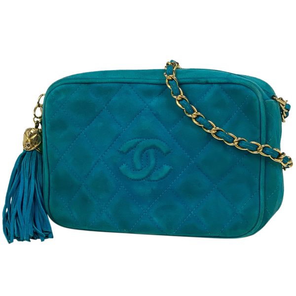 1000066870295 11 Chanel Cocomark Fringe Chain Shoulder Bag Tassel Matelasse Shoulder Bag Suede Turquoise Blue