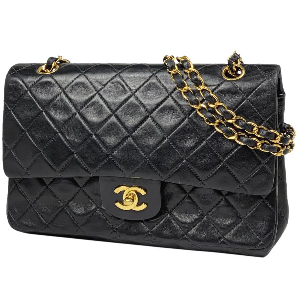 1000066909384 11 Chanel Matelasse W Flap Chain Shoulder Bag Coco Mark Leather Black