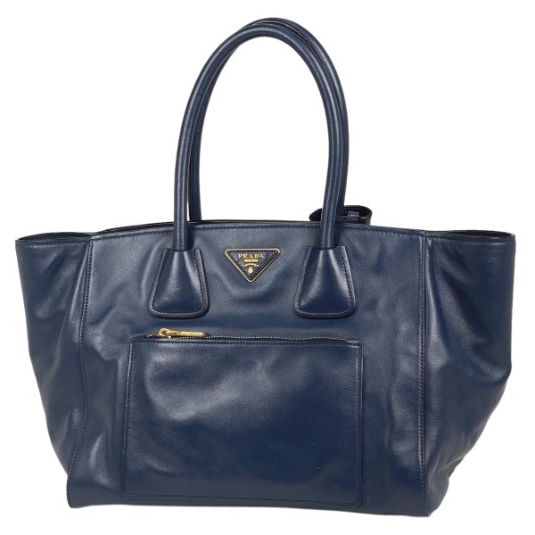 1000066934812 11 Prada Logo Plate Leather 2WAY Shoulder Tote Bag Blue