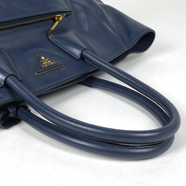 1000066934812 16 Prada Logo Plate Leather 2WAY Shoulder Tote Bag Blue