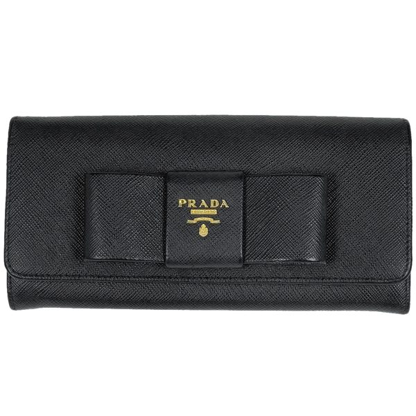 1000066973750 11 Prada Logo Ribbon Saffiano Leather Long Wallet Black