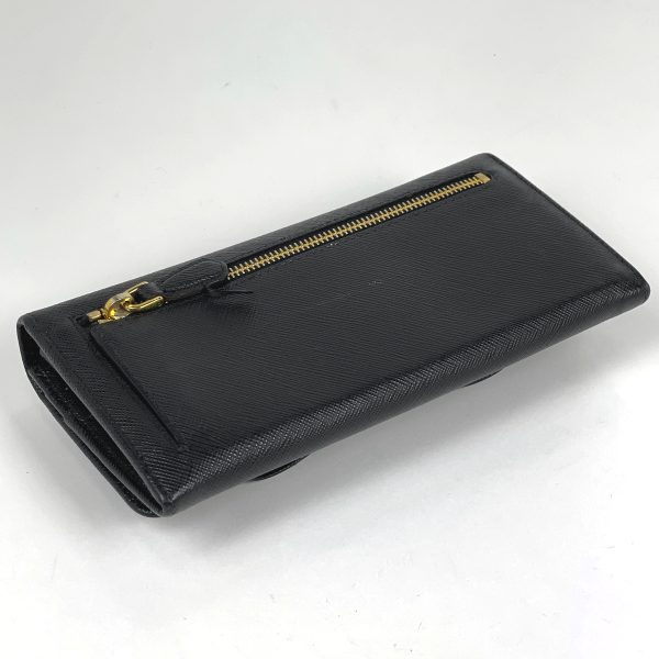 1000066973750 12 Prada Logo Ribbon Saffiano Leather Long Wallet Black